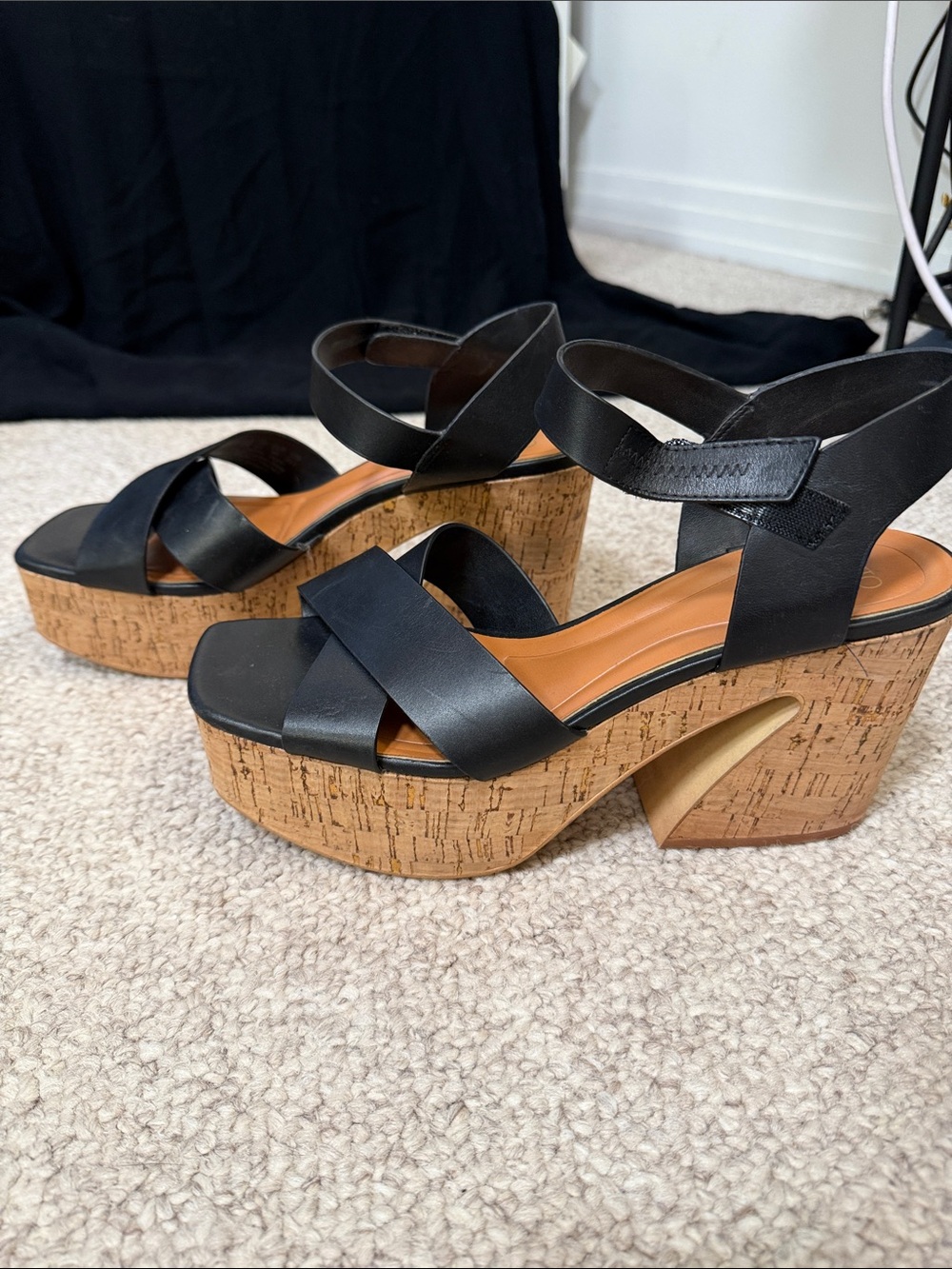SARTO By Franco Sarto Black Cork Platform Sandals